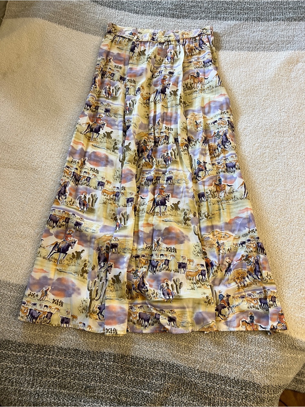 Vintage Roughrider Circle T Western Cowboy Scenic Maxi Skirt USA 9/10